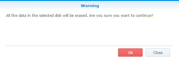 Synology Volume Creation Wizard Warning. Synology Volume Creation Wizard Warning.