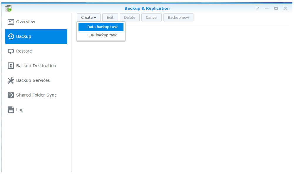 Select Backup > Data Backup Select Backup > Data Backup