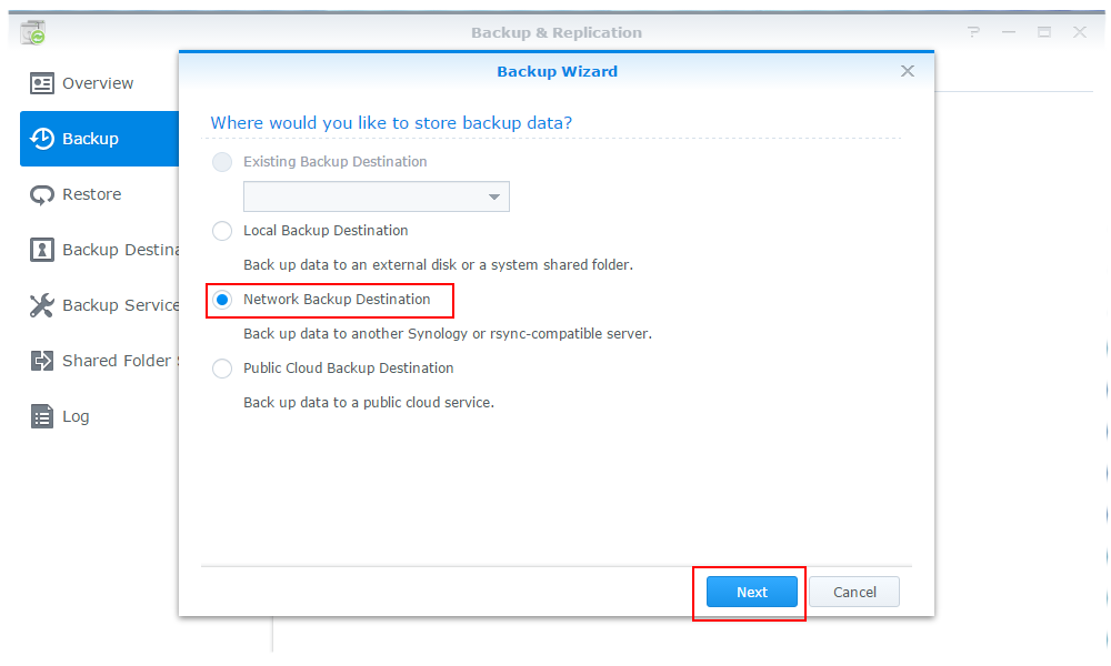 Select Network Backup Destination > Next Select Network Backup Destination > Next